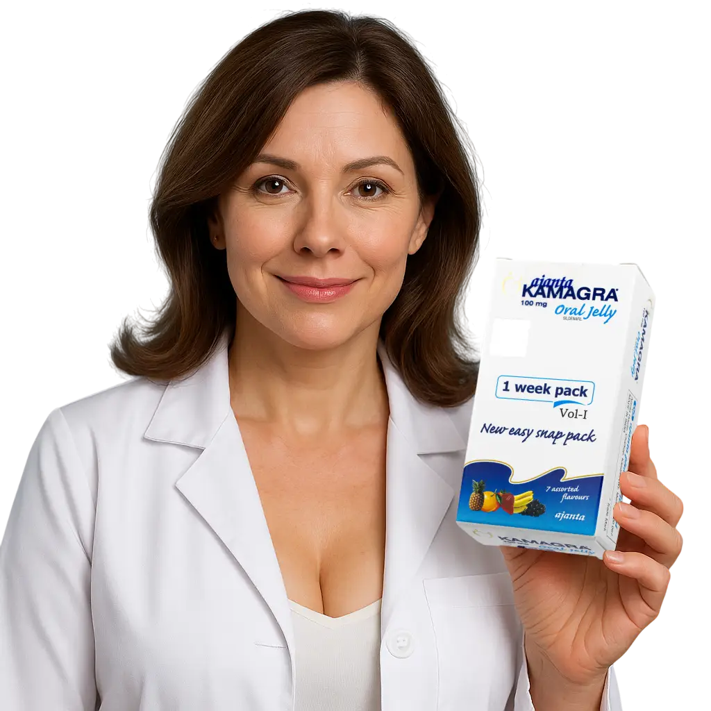 doctor holding a kamagra oral jelly box